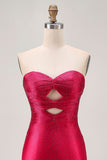 Strapless Cut out Fuchsia frisado vestido apertado Homecoming