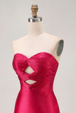 Strapless Cut out Fuchsia frisado vestido apertado Homecoming