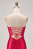 Strapless Cut out Fuchsia frisado vestido apertado Homecoming