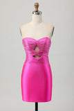 Fuchsia Strapless Cut out Frisado Bodycon Homecoming Dress
