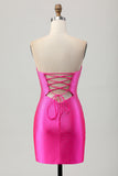 Fuchsia Strapless Cut out Frisado Bodycon Homecoming Dress