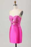 Fuchsia Strapless Cut out Frisado Bodycon Homecoming Dress