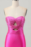 Fuchsia Strapless Cut out Frisado Bodycon Homecoming Dress