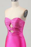 Fuchsia Strapless Cut out Frisado Bodycon Homecoming Dress