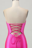 Fuchsia Strapless Cut out Frisado Bodycon Homecoming Dress