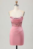 Strapless Blush Corset Sequins Bodycon Homecoming Vestido