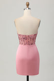 Strapless Blush Corset Sequins Bodycon Homecoming Vestido