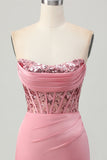 Strapless Blush Corset Sequins Bodycon Homecoming Vestido