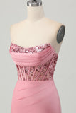 Strapless Blush Corset Sequins Bodycon Homecoming Vestido