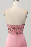 Strapless Blush Corset Sequins Bodycon Homecoming Vestido