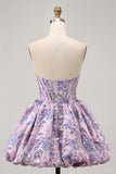 Amarelo Strapless Fit e Flare Brocade A-Line Vestido Curto Homecoming