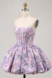 Amarelo Strapless Fit e Flare Brocade A-Line Vestido Curto Homecoming