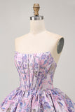 Amarelo Strapless Fit e Flare Brocade A-Line Vestido Curto Homecoming