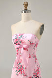 Branco Azul Flor Bodycon Strapless Impresso Vestido Curto Homecoming