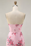 Branco Azul Flor Bodycon Strapless Impresso Vestido Curto Homecoming