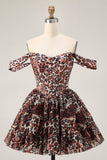Khaki Leopard fora do espartilho de ombro uma linha Mini Homecoming Dress