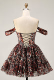 Khaki Leopard fora do espartilho de ombro uma linha Mini Homecoming Dress