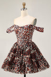 Khaki Leopard fora do espartilho de ombro uma linha Mini Homecoming Dress