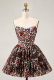 Khaki Leopard fora do espartilho de ombro uma linha Mini Homecoming Dress