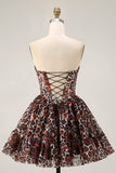 Khaki Leopard fora do espartilho de ombro uma linha Mini Homecoming Dress