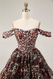 Khaki Leopard fora do espartilho de ombro uma linha Mini Homecoming Dress