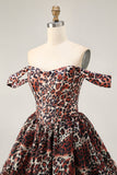 Khaki Leopard fora do espartilho de ombro uma linha Mini Homecoming Dress