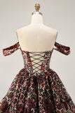 Khaki Leopard fora do espartilho de ombro uma linha Mini Homecoming Dress