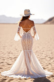 Branco Sem Ombros Trompete/sereia Sweep/Brush Trem Vestido de Noiva Boho