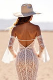 Branco Sem Ombros Trompete/sereia Sweep/Brush Trem Vestido de Noiva Boho