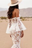 Branco Trompete/sereia Renda Sweep/Brush Trem Vestido de Noiva Boho