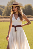 Branco Decote em V Linha-A Sweep/Brush Trem Vestido de Noiva com Fenda