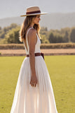 Branco Decote em V Linha-A Sweep/Brush Trem Vestido de Noiva com Fenda