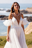 Espaguete Branco Correias Varrer Trem Uma Linha Vestido de Noiva