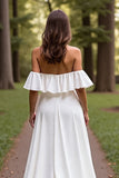 Branco simples Uma linha varrer trem vestido de noiva com babados
