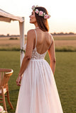 Branco Decote em V De Baile/Princesa Longos Vestido de Noiva Boho com Renda