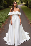 Cetim Branco De Baile/Princesa Sweep/Brush Trem Vestido de Noiva Princesa