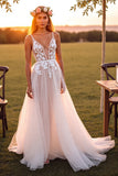 Branco De Baile/Princesa Decote em V Longos Vestido de Noiva com Renda