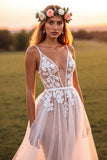 Branco De Baile/Princesa Decote em V Longos Vestido de Noiva com Renda