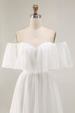 White Off the Shoulder Ruffle Chiffon Um Vestido de Noiva Linha