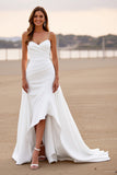 Alças Esparguete Branco Ruched High Low Vestido de Noiva