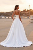 Alças Esparguete Branco Ruched High Low Vestido de Noiva