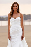 Alças Esparguete Branco Ruched High Low Vestido de Noiva
