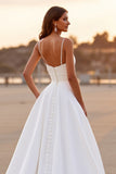 Alças Esparguete Branco Ruched High Low Vestido de Noiva