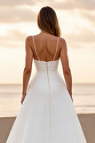 Cetim simples branco um vestido de noiva linha com fenda