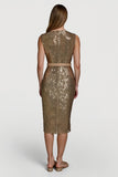 Brilhante Dourado Bodycon Lantejoulas Midi Vestido de Férias com Cinto