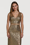 Brilhante Dourado Bodycon Lantejoulas Midi Vestido de Férias com Cinto
