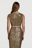 Brilhante Dourado Bodycon Lantejoulas Midi Vestido de Férias com Cinto