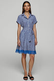 Azul Linha-A Chiffon Mangas Curtas Mini Vestido Trabalho