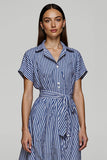 Azul Linha-A Chiffon Mangas Curtas Mini Vestido Trabalho