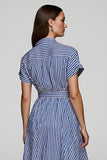 Azul Linha-A Chiffon Mangas Curtas Mini Vestido Trabalho